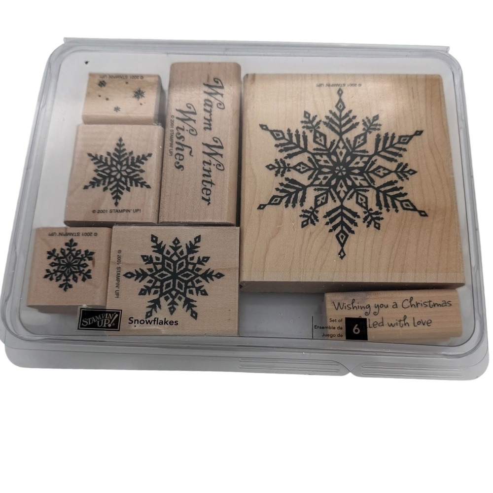 Stampin Up Snowflakes Wood Mount Rubber Stamp Set 2001 Winter Christmas 6pc